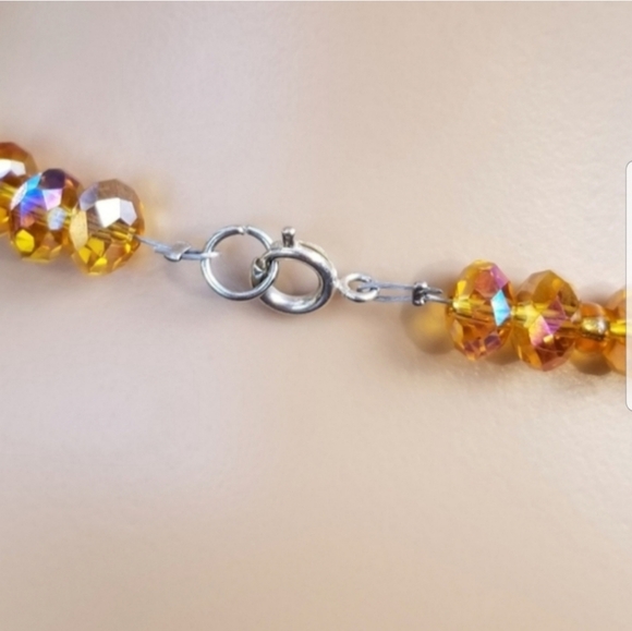 VINTAGE FACETED ORANGE & WHITE CRYSTAL BEAD NECKLACE - Picture 5 of 5